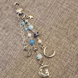 Silver and Blue Celestial Keychain Bag Charm